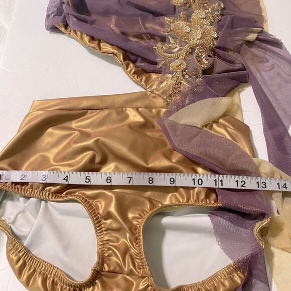 Kelle custom solo 2 piece look leotard Dance Costume purple gold faux leather SA - Picture 6 of 10